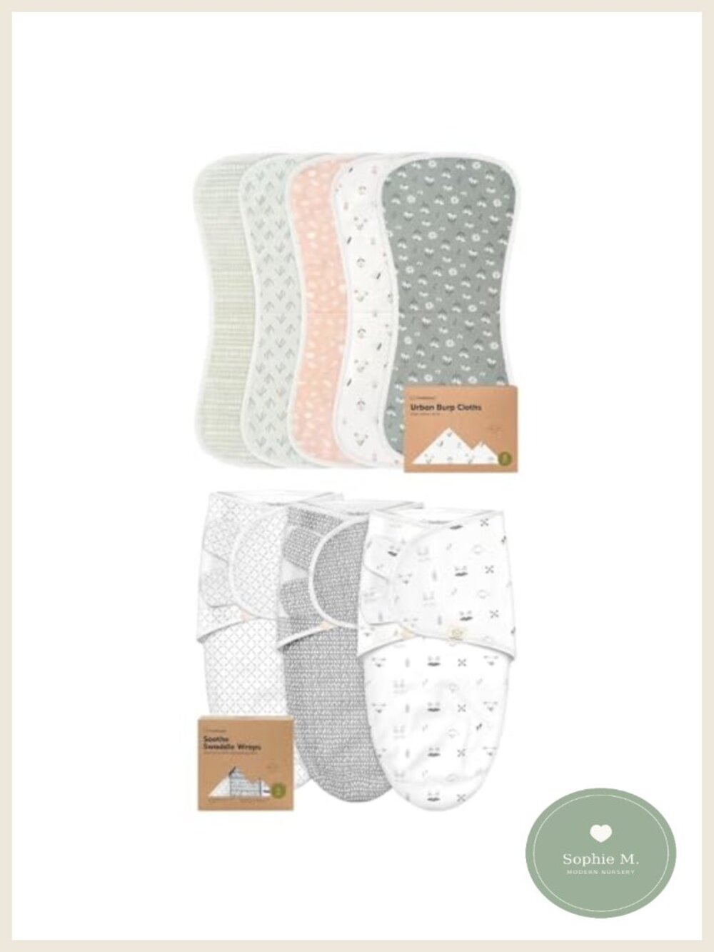 KeaBabies Burp Cloths 5-Pack & Swaddle Sleep Sacks 3-Pack Absorbent Cotton